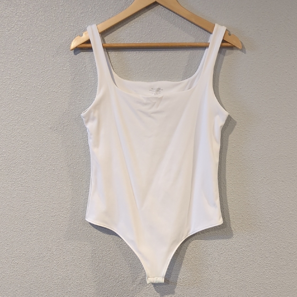 White Square Neck Thong Bodysuit Size L